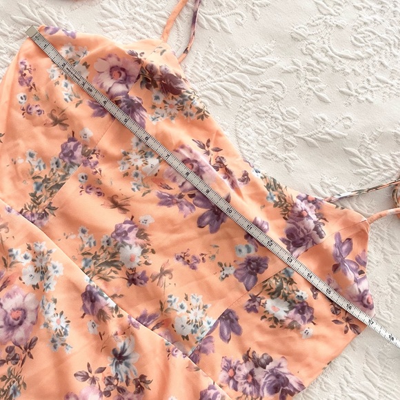 NWOT Lulu’s Started With a Kiss Orange Floral Print Tie-Strap Tiered Dress Large - Picture 5 of 7